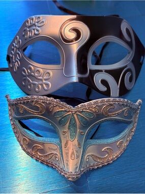 Silver Venetian Masquerade Masks - Set of 2